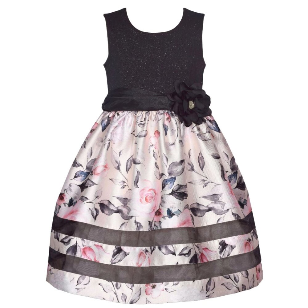 Bonnie Jean Girls 2T-6X Sparkle Knit Floral Mikado Dress
